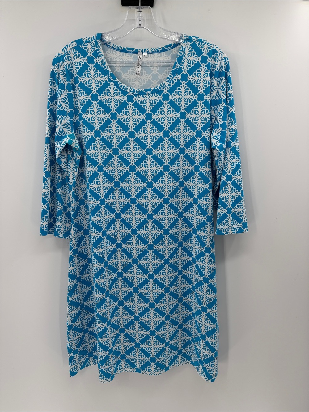 Lulu-B Women's 3/4 Sleeve Mini Dress - Blue/White - Medium